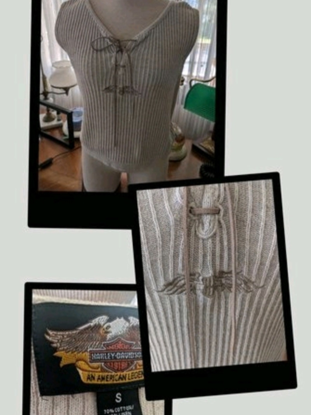 Harley-Davidson Men's Beige Lace-Up Ribbed Sweater Vest